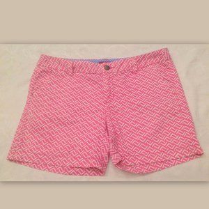 MERONA Size 6 Pink White Geometric 100% Cotton Zip Front Pockets Mini Shorts